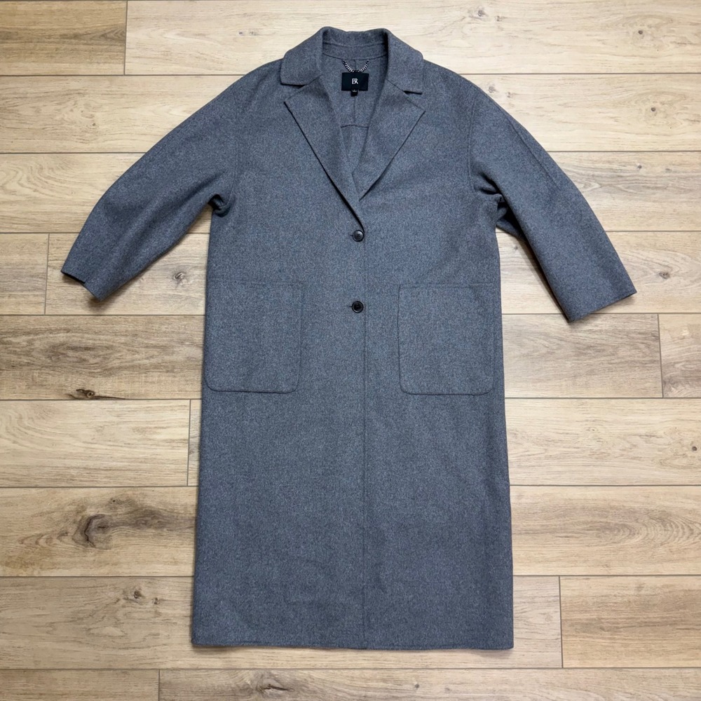 Banana Republic Amina Oversized Top Coat Womens Large Grey Wool Blend Longline L - Picture 2 of 9